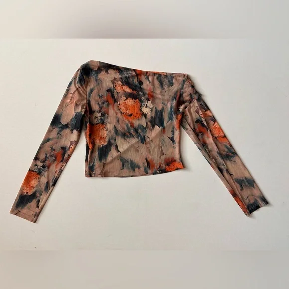 NEW Commense Retro Asymmetrical Collar Crop Top One Shoulder Long Sleeve Large - Picture 5 of 11